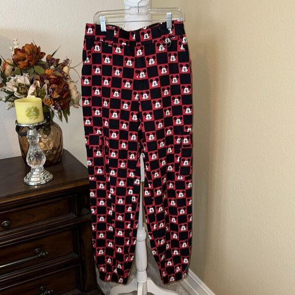 Disney Womens Mickey Mouse Checkered Red & Black Jogger Pants Small - Picture 3 of 5